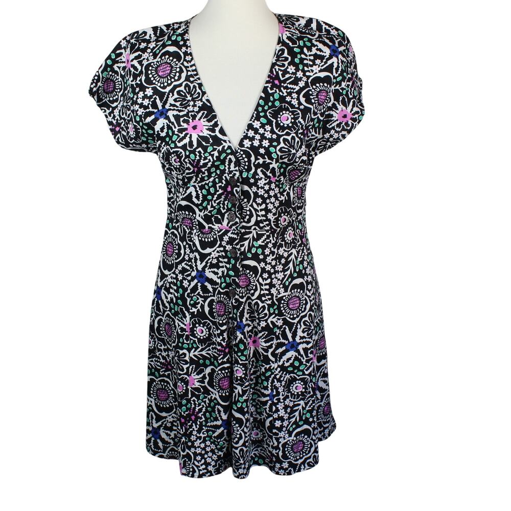 Marine Layer Dress Womens Small Black Floral Hemp Coastal Beach Summer Spring